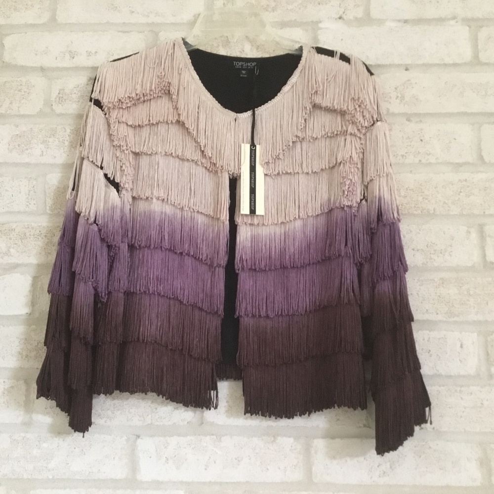 Top Shop Ombré Purple Fringe Jacket NEW